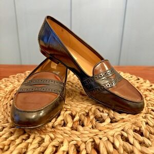 Etienne Aigner Kathy Loafers Women's 7.5N Black Brown Leather Slip-On Shoes